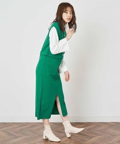 A de a.v.v（アードアー・ヴェ・ヴェ）の「ドッキングレイヤード風ワンピ―ス（ワンピース・レディース・グリーン/パープル/ブラック・39）」の7枚目の写真