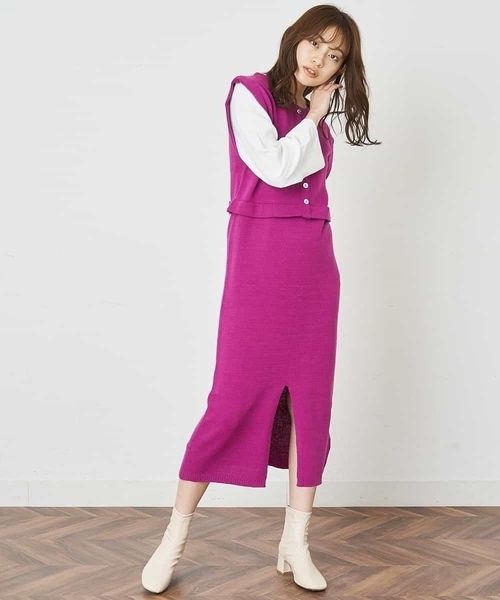 A de a.v.v（アードアー・ヴェ・ヴェ）の「ドッキングレイヤード風ワンピ―ス（ワンピース・レディース・グリーン/パープル/ブラック・39）」の9枚目の写真