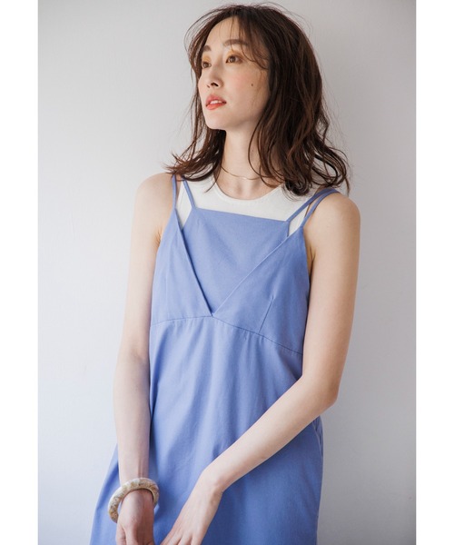 Emma Taylor（エマテイラー）の「リネンレイヤードキャミワンピース（ワンピース・レディース・ブラック/ベージュ/ブルー・FREE）」の15枚目の写真