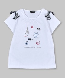 BeBe（ベベ）の「BeBe/【お揃い】ギンガムチェックリボンパリジェンヌTシャツ (90~150cm)（Tシャツ/カットソー・キッズ）」