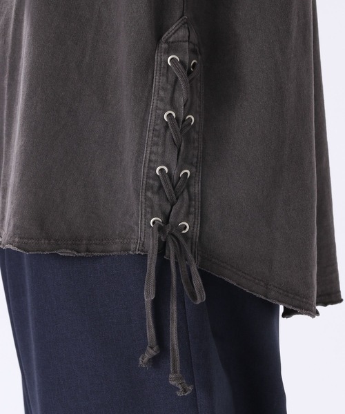 niko and...（ニコアンド）の「脇レースアップビッグTシャツ（Tシャツ/カットソー・メンズ・グリーン/チャコール/イエロー×ブラック/オフホワイト・MEDIUM/LARGE）」の16枚目の写真