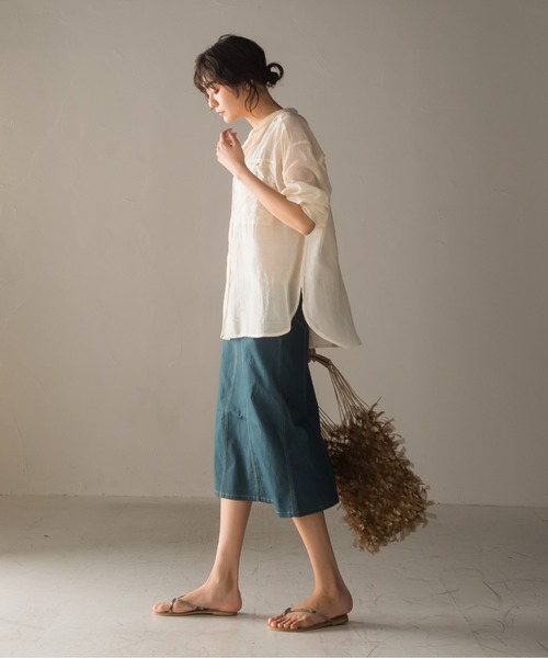 socolla（ソコラ）の「【socolla】ライトオンスデニムマーメイドスカート≪洗濯機で洗える≫（スカート・レディース・オフホワイト/ネイビー/ブルー・S/M）」の5枚目の写真