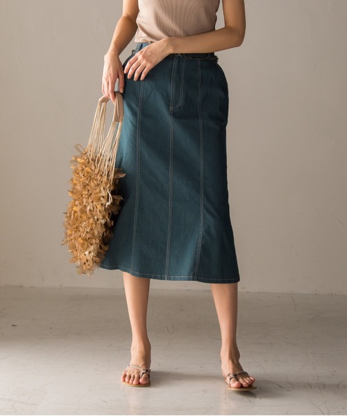 socolla（ソコラ）の「【socolla】ライトオンスデニムマーメイドスカート≪洗濯機で洗える≫（スカート・レディース・オフホワイト/ネイビー/ブルー・S/M）」の19枚目の写真
