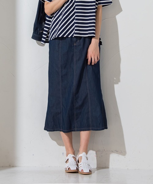 socolla（ソコラ）の「【socolla】ライトオンスデニムマーメイドスカート≪洗濯機で洗える≫（スカート・レディース・オフホワイト/ネイビー/ブルー・S/M）」の10枚目の写真