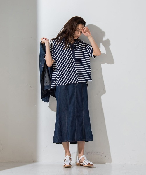 socolla（ソコラ）の「【socolla】ライトオンスデニムマーメイドスカート≪洗濯機で洗える≫（スカート・レディース・オフホワイト/ネイビー/ブルー・S/M）」の6枚目の写真