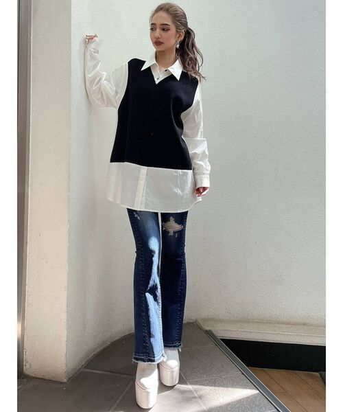 ジャパンデニム　BACK DESIGN FLARE DRESS JAPAN DENIM(ジャパンデニム)】 PIPING FLARE SKIRT｜PARIGOT