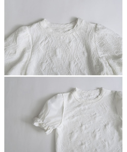 Re:EDIT（リエディ）の「[辻元舞さん着用]リーフ柄ボリュームスリーブシアージャガードブラウス（Tシャツ/カットソー・レディース・ホワイト/ブラック・LARGE/MEDIUM）」の14枚目の写真