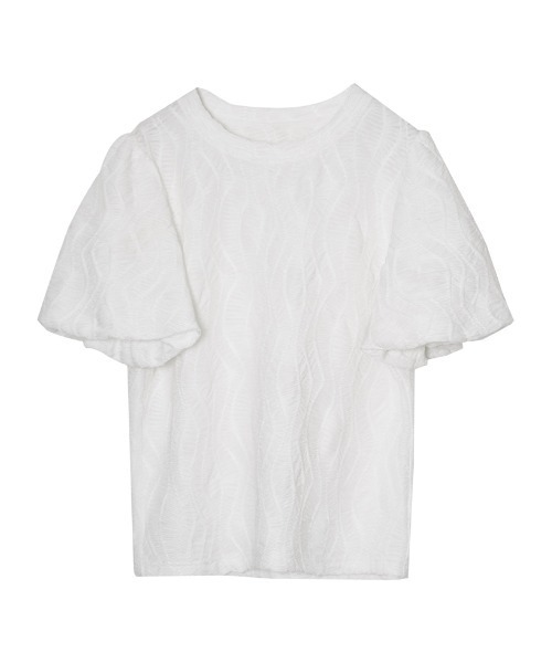 Re:EDIT（リエディ）の「[辻元舞さん着用]リーフ柄ボリュームスリーブシアージャガードブラウス（Tシャツ/カットソー・レディース・ホワイト/ブラック・LARGE/MEDIUM）」の18枚目の写真