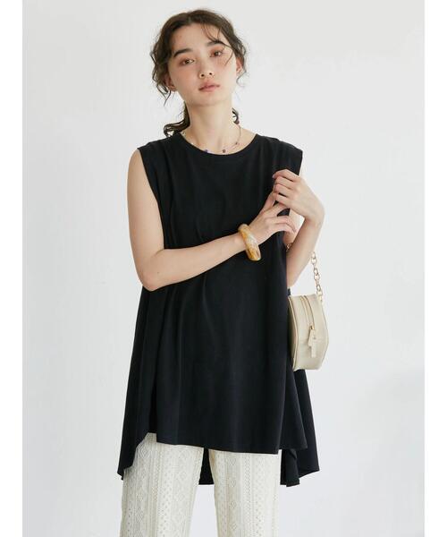 AMERICAN HOLIC(アメリカンホリック)の「バックフレア切り替えノースリーブチュニック(Tシャツ/カットソー・レディース・グレイッシュベージュ/ブラック/オフホワイト/チャコールグレー・M/L)」の6枚目の写真