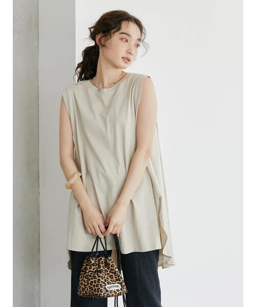 AMERICAN HOLIC(アメリカンホリック)の「バックフレア切り替えノースリーブチュニック(Tシャツ/カットソー・レディース・グレイッシュベージュ/ブラック/オフホワイト/チャコールグレー・M/L)」の13枚目の写真