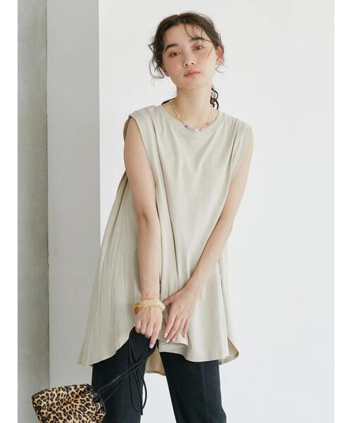 AMERICAN HOLIC(アメリカンホリック)の「バックフレア切り替えノースリーブチュニック(Tシャツ/カットソー・レディース・グレイッシュベージュ/ブラック/オフホワイト/チャコールグレー・M/L)」の14枚目の写真