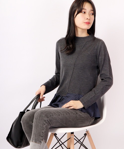 TRANOI（トラノイ）の「TRANOI ペプラム付きニット（ニット/セーター・レディース・ブラック/ネイビー/グレー・FREE）」の3枚目の写真