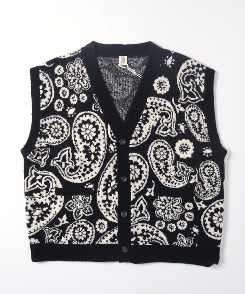 Salong hameu（サロン ハミュー）の「モヘア風ニットベストカーディガン/ペイズリー/幾何学柄/アーガイルチェック/レオパード・ひょう柄/スター・星柄（ニット/セーター・メンズ・ブラック系その他/ブラウン系その他/ブルー系その他/ブラック系その他2/オレンジ系その他・M/L）」の2枚目の写真