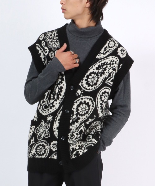 Salong hameu（サロン ハミュー）の「モヘア風ニットベストカーディガン/ペイズリー/幾何学柄/アーガイルチェック/レオパード・ひょう柄/スター・星柄（ニット/セーター・メンズ・ブラック系その他/ブラウン系その他/ブルー系その他/ブラック系その他2/オレンジ系その他・M/L）」の9枚目の写真