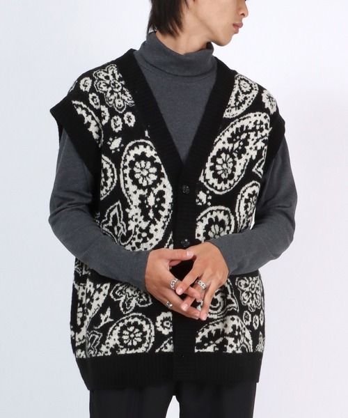 Salong hameu（サロン ハミュー）の「モヘア風ニットベストカーディガン/ペイズリー/幾何学柄/アーガイルチェック/レオパード・ひょう柄/スター・星柄（ニット/セーター・メンズ・ブラック系その他/ブラウン系その他/ブルー系その他/ブラック系その他2/オレンジ系その他・M/L）」の8枚目の写真