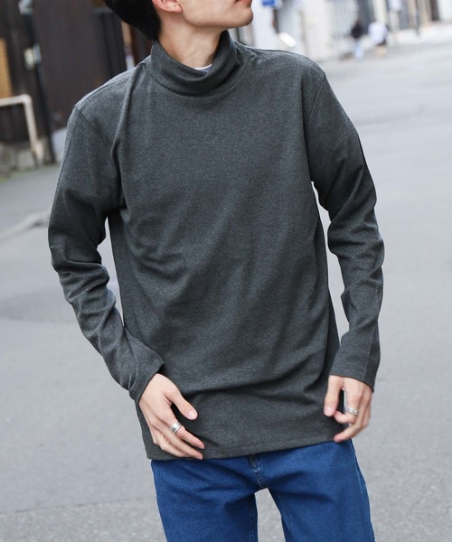 ZIP FIVE(ジップファイブ)の「ピーチスムース 無地 タートルネック ロンT / 長袖 Tシャツ(Tシャツ/カットソー・メンズ・ホワイト/ブラック/ブルーグレー/杢グレー/ワイン/チャコール・MEDIUM/LARGE/X-LARGE)」の5枚目の写真