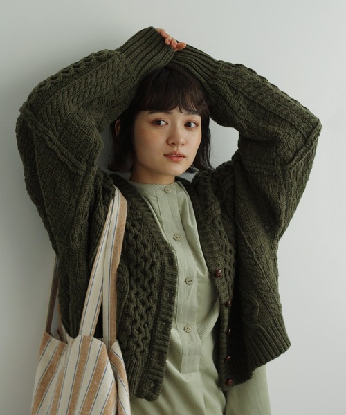 Crisp（クリスプ）の「パターンミックスニットカーディガン（カーディガン/ボレロ・レディース・ブラウン/グリーン/ベージュ・FREE）」の3枚目の写真