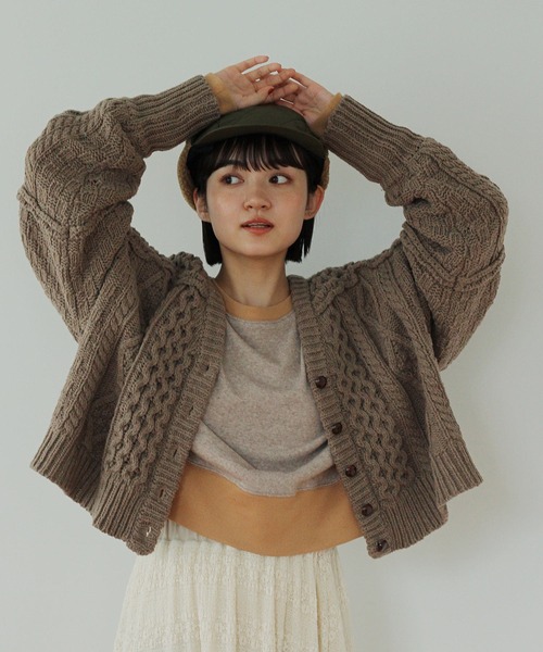 Crisp（クリスプ）の「パターンミックスニットカーディガン（カーディガン/ボレロ・レディース・ブラウン/グリーン/ベージュ・FREE）」の4枚目の写真