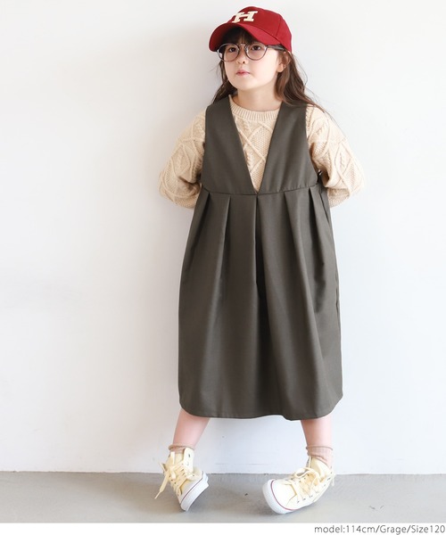coca(coca)(コカ)の「キッズ 親子お揃い前後2WAYワンピース(ジャンパースカート・キッズ・ブラック/グレイッシュベージュ・100/110/120/130)」の7枚目の写真