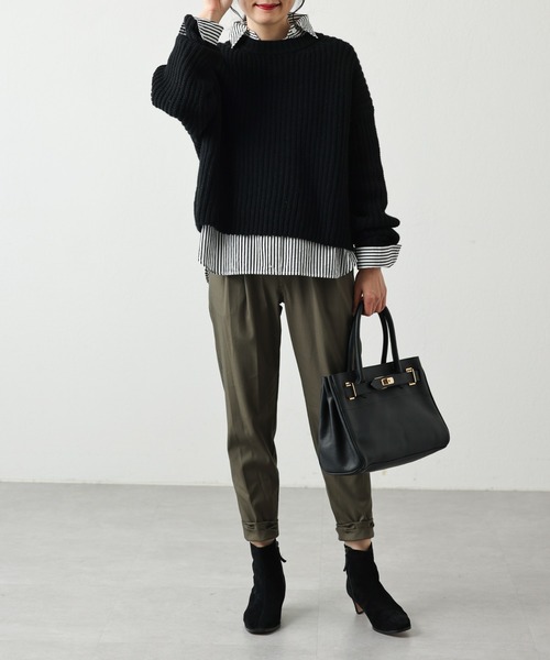 OUVRAGE CLASSE（ウヴラージュクラス）の「片畦ショートニット（ニット/セーター・レディース・オフホワイト/ブラック/ライトグリーン・FREE）」の5枚目の写真