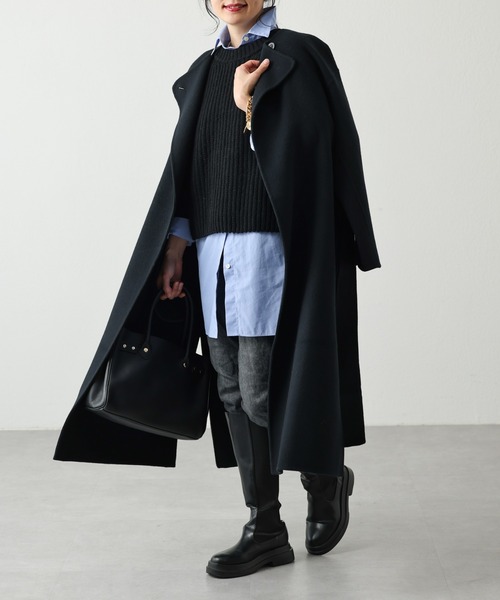 OUVRAGE CLASSE（ウヴラージュクラス）の「片畦ショートニット（ニット/セーター・レディース・オフホワイト/ブラック/ライトグリーン・FREE）」の6枚目の写真