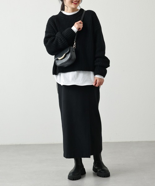 OUVRAGE CLASSE（ウヴラージュクラス）の「片畦ショートニット（ニット/セーター・レディース・オフホワイト/ブラック/ライトグリーン・FREE）」の4枚目の写真