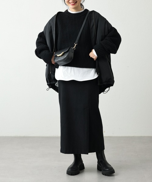 OUVRAGE CLASSE（ウヴラージュクラス）の「片畦ショートニット（ニット/セーター・レディース・オフホワイト/ブラック/ライトグリーン・FREE）」の14枚目の写真