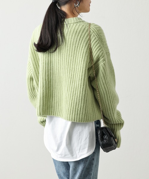 OUVRAGE CLASSE（ウヴラージュクラス）の「片畦ショートニット（ニット/セーター・レディース・オフホワイト/ブラック/ライトグリーン・FREE）」の8枚目の写真