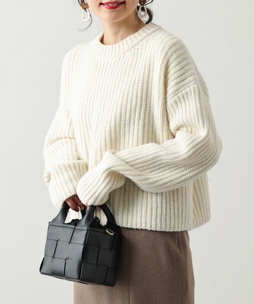 OUVRAGE CLASSE（ウヴラージュクラス）の「片畦ショートニット（ニット/セーター・レディース・オフホワイト/ブラック/ライトグリーン・FREE）」の22枚目の写真