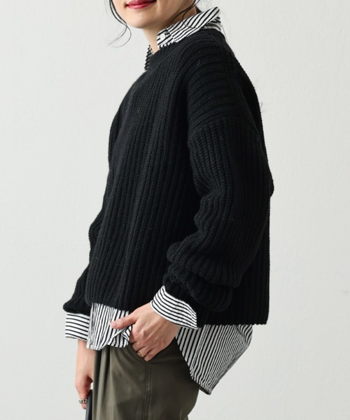 OUVRAGE CLASSE（ウヴラージュクラス）の「片畦ショートニット（ニット/セーター・レディース・オフホワイト/ブラック/ライトグリーン・FREE）」の19枚目の写真