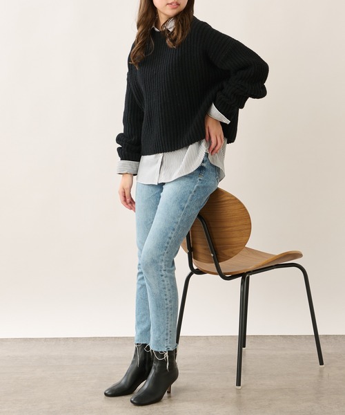 OUVRAGE CLASSE（ウヴラージュクラス）の「片畦ショートニット（ニット/セーター・レディース・オフホワイト/ブラック/ライトグリーン・FREE）」の17枚目の写真