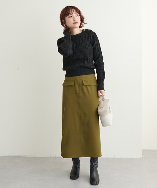 natural couture（ナチュラルクチュール）の「細ケーブル肩釦デザインニット（ニット/セーター・レディース・アイボリー/ベージュ/オレンジ/パープル/ブラック・FREE）」の15枚目の写真