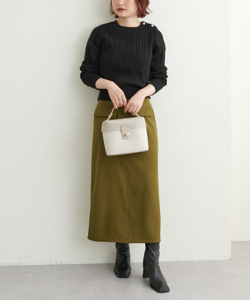 natural couture（ナチュラルクチュール）の「細ケーブル肩釦デザインニット（ニット/セーター・レディース・アイボリー/ベージュ/オレンジ/パープル/ブラック・FREE）」の10枚目の写真
