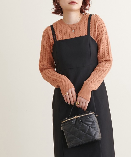 natural couture（ナチュラルクチュール）の「細ケーブル肩釦デザインニット（ニット/セーター・レディース・アイボリー/ベージュ/オレンジ/パープル/ブラック・FREE）」の8枚目の写真