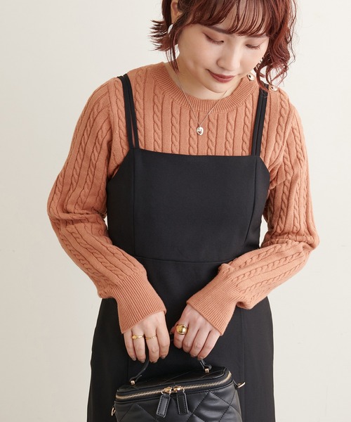 natural couture（ナチュラルクチュール）の「細ケーブル肩釦デザインニット（ニット/セーター・レディース・アイボリー/ベージュ/オレンジ/パープル/ブラック・FREE）」の21枚目の写真