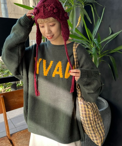 CIAOPANIC（チャオパニック）の「ビッグシルエット リバースロゴ プルオーバーニット（ニット/セーター・メンズ・ブラック/グリーン/ベージュ・MEDIUM/LARGE）」の3枚目の写真