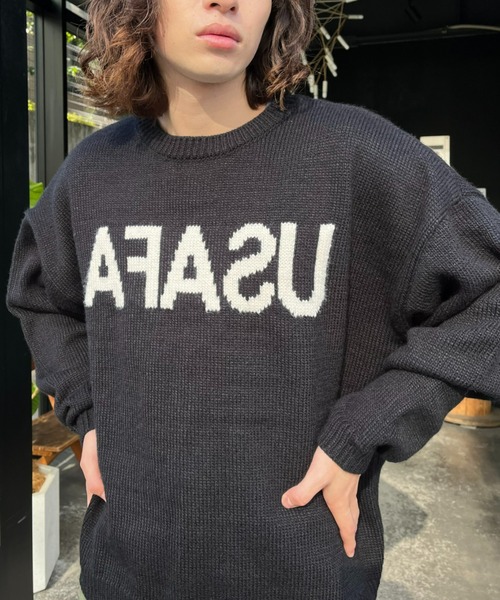 CIAOPANIC（チャオパニック）の「ビッグシルエット リバースロゴ プルオーバーニット（ニット/セーター・メンズ・ブラック/グリーン/ベージュ・MEDIUM/LARGE）」の8枚目の写真