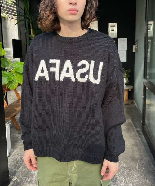 CIAOPANIC（チャオパニック）の「ビッグシルエット リバースロゴ プルオーバーニット（ニット/セーター・メンズ・ブラック/グリーン/ベージュ・MEDIUM/LARGE）」の10枚目の写真