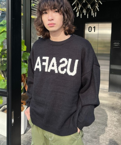 CIAOPANIC（チャオパニック）の「ビッグシルエット リバースロゴ プルオーバーニット（ニット/セーター・メンズ・ブラック/グリーン/ベージュ・MEDIUM/LARGE）」の11枚目の写真