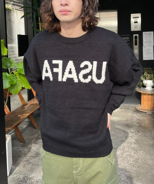 CIAOPANIC（チャオパニック）の「ビッグシルエット リバースロゴ プルオーバーニット（ニット/セーター・メンズ・ブラック/グリーン/ベージュ・MEDIUM/LARGE）」の12枚目の写真