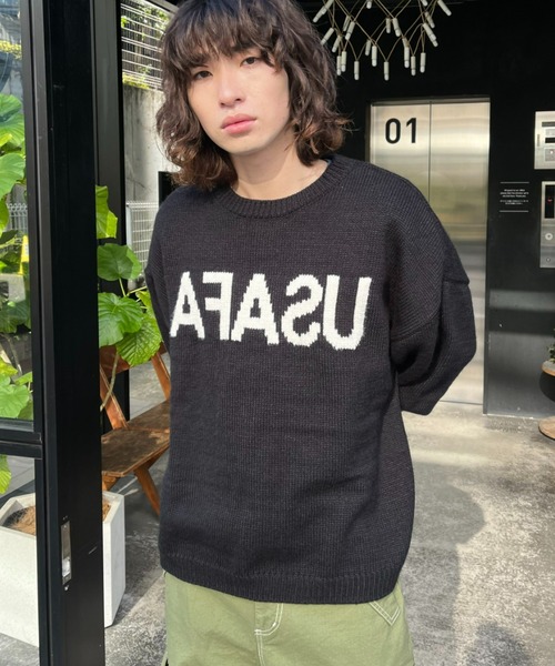 CIAOPANIC（チャオパニック）の「ビッグシルエット リバースロゴ プルオーバーニット（ニット/セーター・メンズ・ブラック/グリーン/ベージュ・MEDIUM/LARGE）」の13枚目の写真