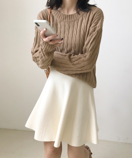 ANOTHER S(アナザーエス)の「ニットフレアミニスカート(スカート・レディース・ブラック/グレー/ベージュ/グリーン/アイボリー・FREE)」の8枚目の写真