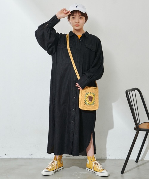 MERLOT（メルロー）の「たっぷりボリューム袖　デニムシャツワンピース（ワンピース・レディース・インディゴブルー/ブラック・FREE）」の22枚目の写真