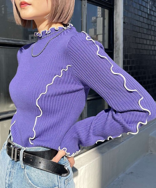 PAGEBOY(ページボーイ)の「メロータートルニット(ニット/セーター・レディース・ラベンダー/ブラック/オフホワイト・FREE)」の16枚目の写真