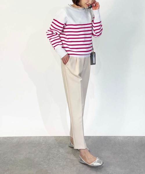 美品♡ボーダーズ♡肩パールニット AZUL BY MOUSSY | カシミヤミックスポロカラーボーダーニット (ニット