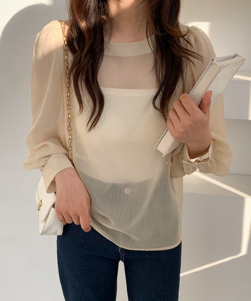 ECLIN（エクラン）の「ボリュームスリーブシアーブラウス（シャツ/ブラウス・レディース・ブラック/グレー/ベージュ/ホワイト・M/L）」の21枚目の写真