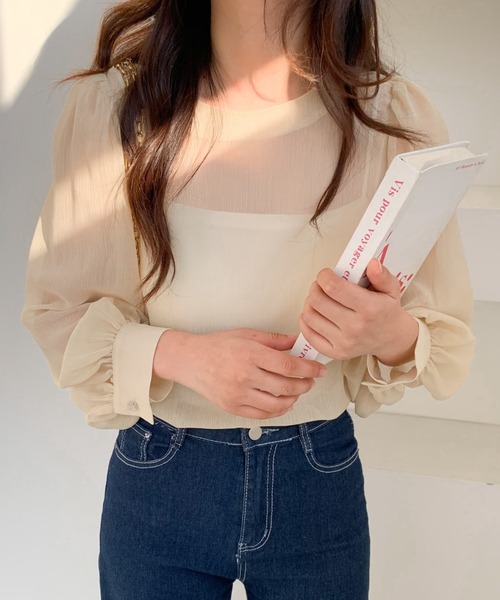 ECLIN（エクラン）の「ボリュームスリーブシアーブラウス（シャツ/ブラウス・レディース・ブラック/グレー/ベージュ/ホワイト・M/L）」の22枚目の写真