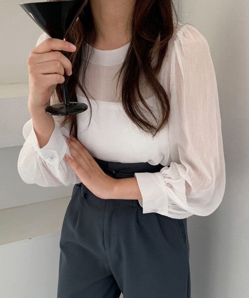 ECLIN（エクラン）の「ボリュームスリーブシアーブラウス（シャツ/ブラウス・レディース・ブラック/グレー/ベージュ/ホワイト・M/L）」の9枚目の写真