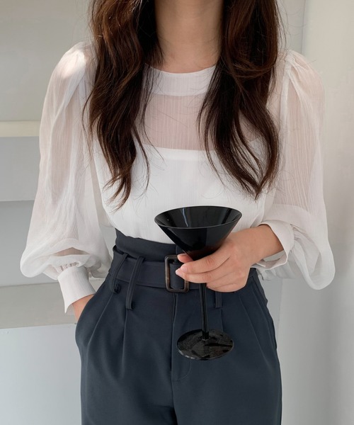 ECLIN（エクラン）の「ボリュームスリーブシアーブラウス（シャツ/ブラウス・レディース・ブラック/グレー/ベージュ/ホワイト・M/L）」の10枚目の写真