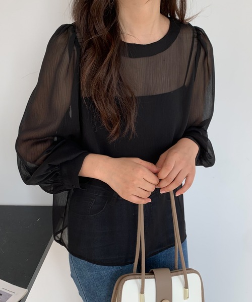 ECLIN（エクラン）の「ボリュームスリーブシアーブラウス（シャツ/ブラウス・レディース・ブラック/グレー/ベージュ/ホワイト・M/L）」の12枚目の写真